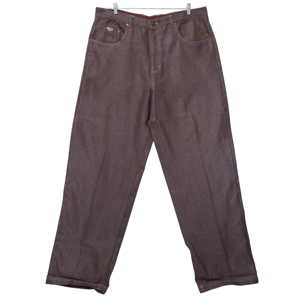 Varcity by‎ No Joke Metallic Baggy Jeans Mens 40x34 Streetwear Hip Hop Y2K Brown